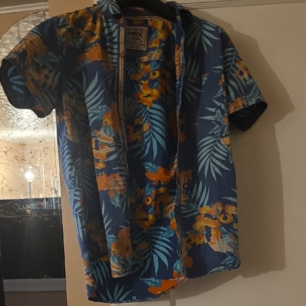 Men's Tropical Blue and Orange Shirt